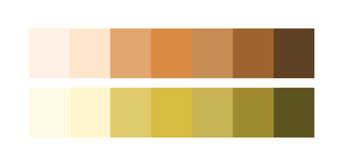 Old orange and yellow swatches with muted tones